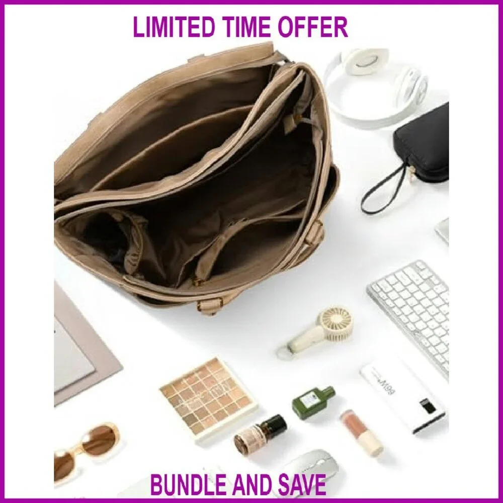 Leather Laptop Tote Bag for Women with Large Cup Holder, Teacher Work Bag